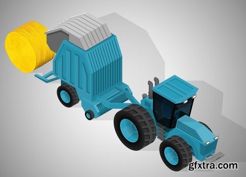 Collection of industrial and construction combine harvester tractor bulldozer excavator truck 25 EPS