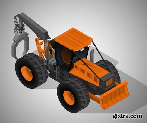 Collection of industrial and construction combine harvester tractor bulldozer excavator truck 25 EPS