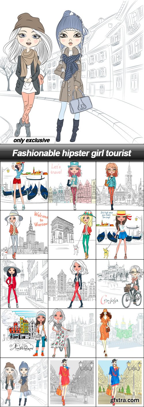 Fashionable hipster girl tourist - 15 EPS