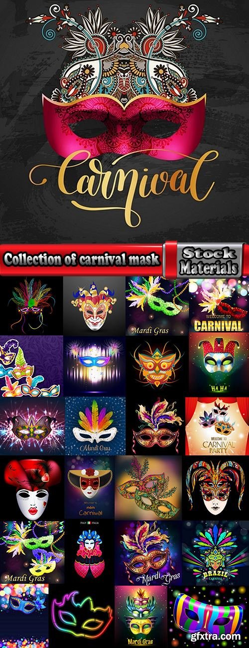 Collection of carnival mask holiday extravaganza Harlequin mystery face 25 EPS