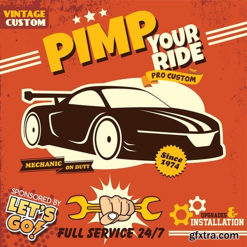 Collection of car repair service flyer banner label advertising the wheel 25 EPS