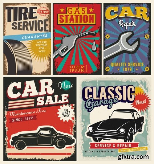 Collection of car repair service flyer banner label advertising the wheel 25 EPS