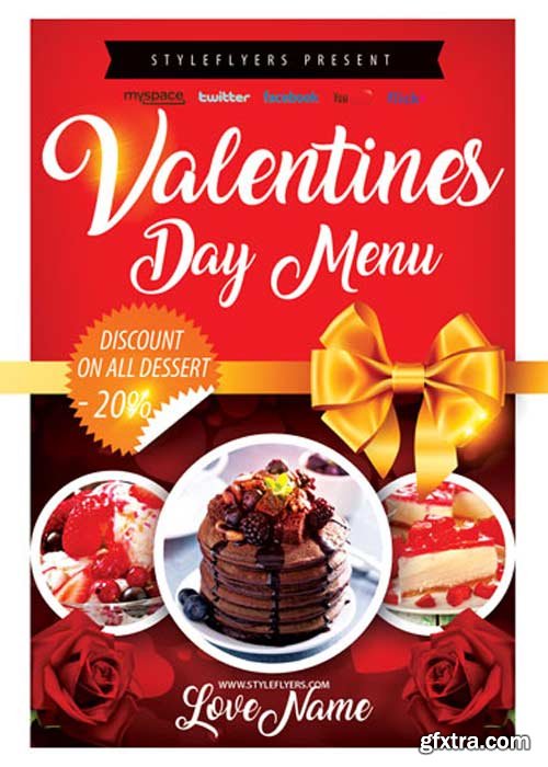 Valentines Day Menu V3 PSD Flyer Template