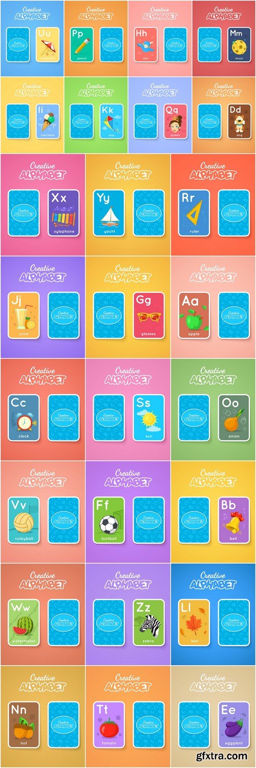 Alphabet Double-Sided Card For Children - 26 Vector