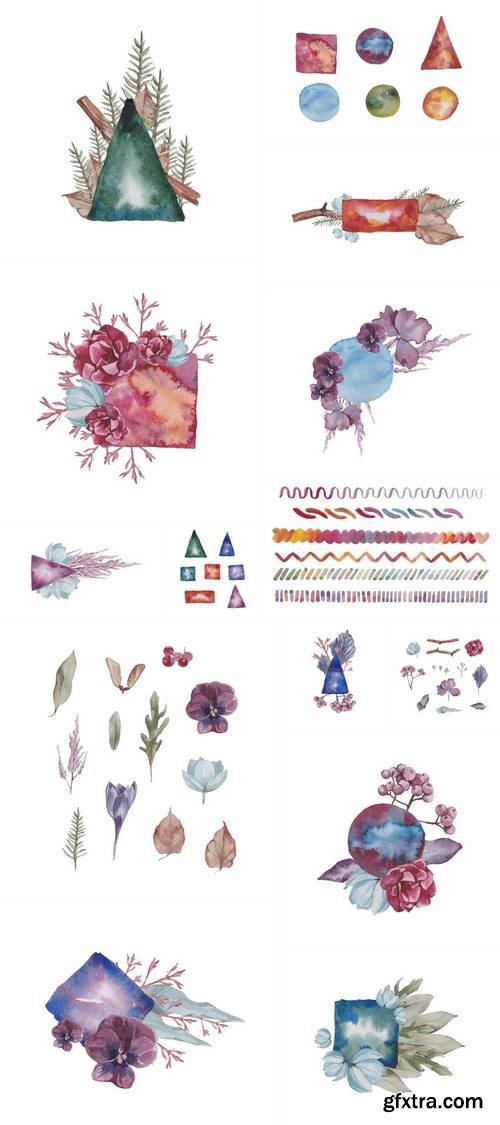 Set of Watercolor Elements