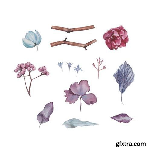 Set of Watercolor Elements