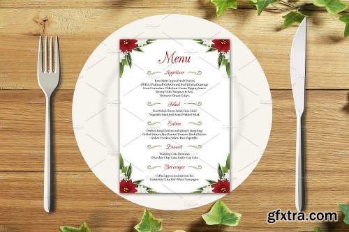 CreativeMarket Floral Wedding Menu Card Template 1112297