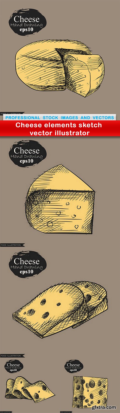 Cheese elements sketch vector illustrator - 5 EPS