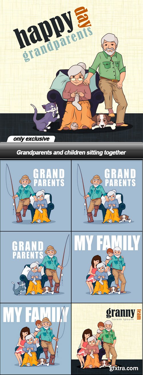 Grandparents and children sitting together - 7 EPS