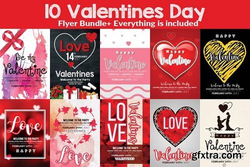 CM - 10 Valentines Party Flyer Bundle 1173627