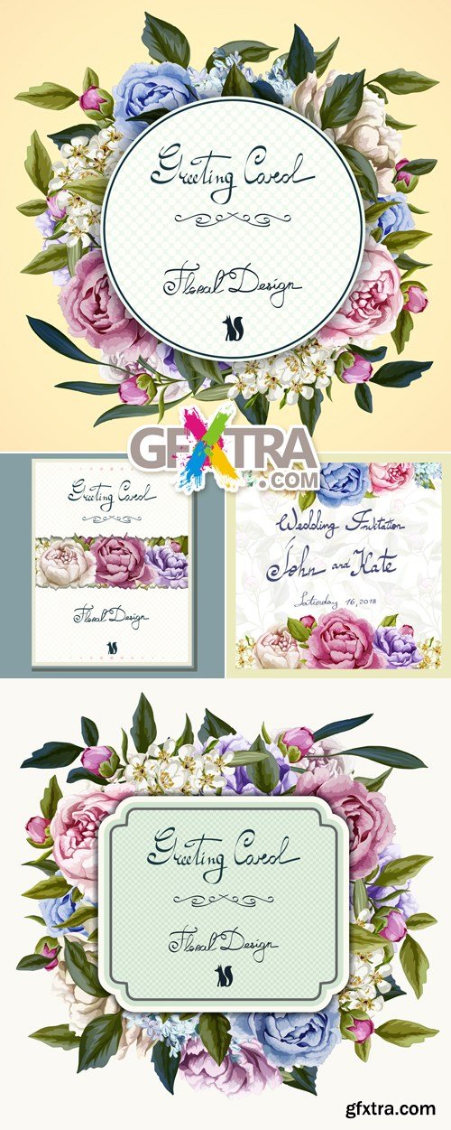 Greeting Cards with Flowers Vector 6