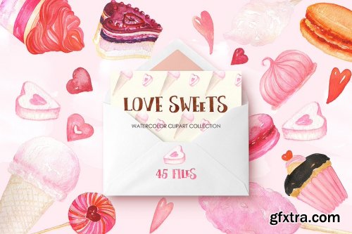 CreativeMarket Love Watercolor Bundle Valentine 1154168