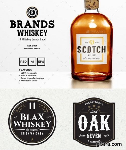 GraphicRiver - 9 Whiskey Brands Label 9115034