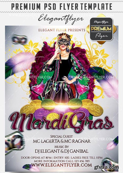 Mardi Grass Flyer PSD V6 Template + Facebook Cover