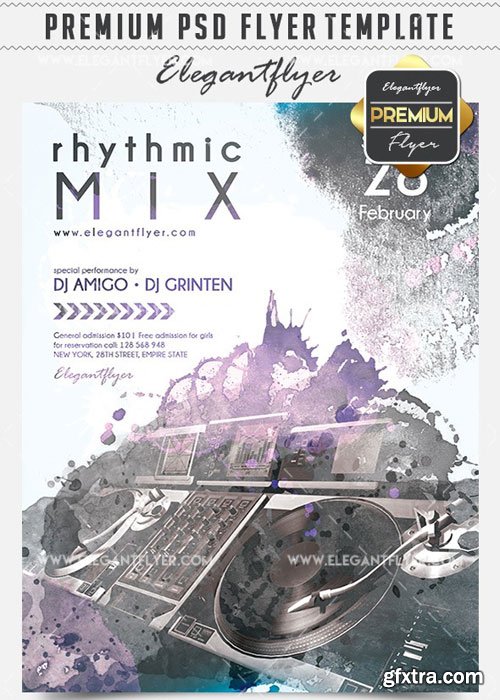 Rhythmic Mix Flyer PSD V8 Template + Facebook Cover