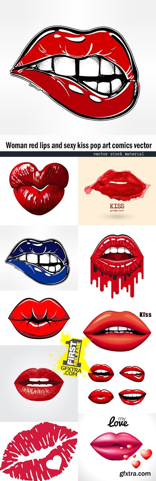 Woman red lips and sexy kiss pop art comics vector