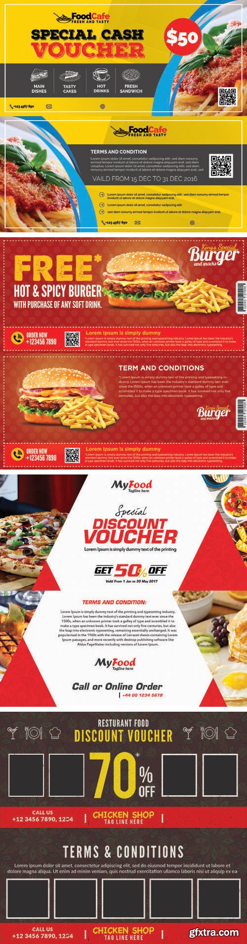 Restaurant Food Discount Voucher PSD Templates