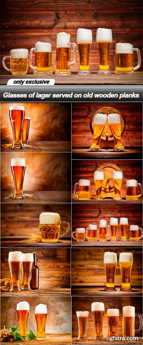 Glasses of lager served on old wooden planks - 10 UHQ JPEG