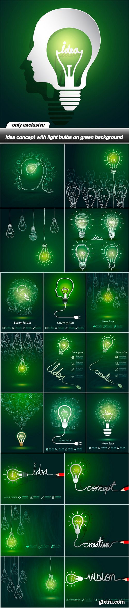 Idea concept with light bulbs on green background - 20 EPS