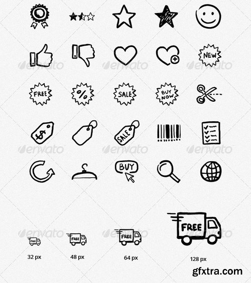 GraphicRiver - 80 Hand-drawn Shopping & Commerce Icons 2895085