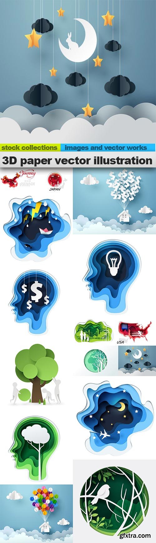 3D paper vector illustration, 15 x EPS