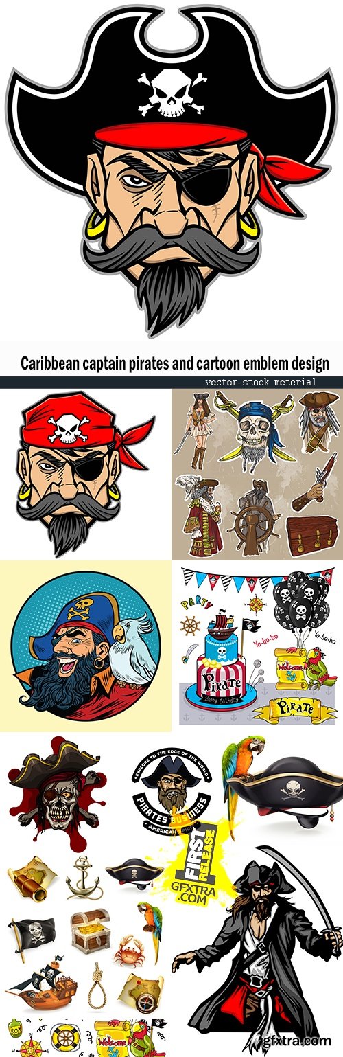 Caribbean captain pirates and cartoon emblem design