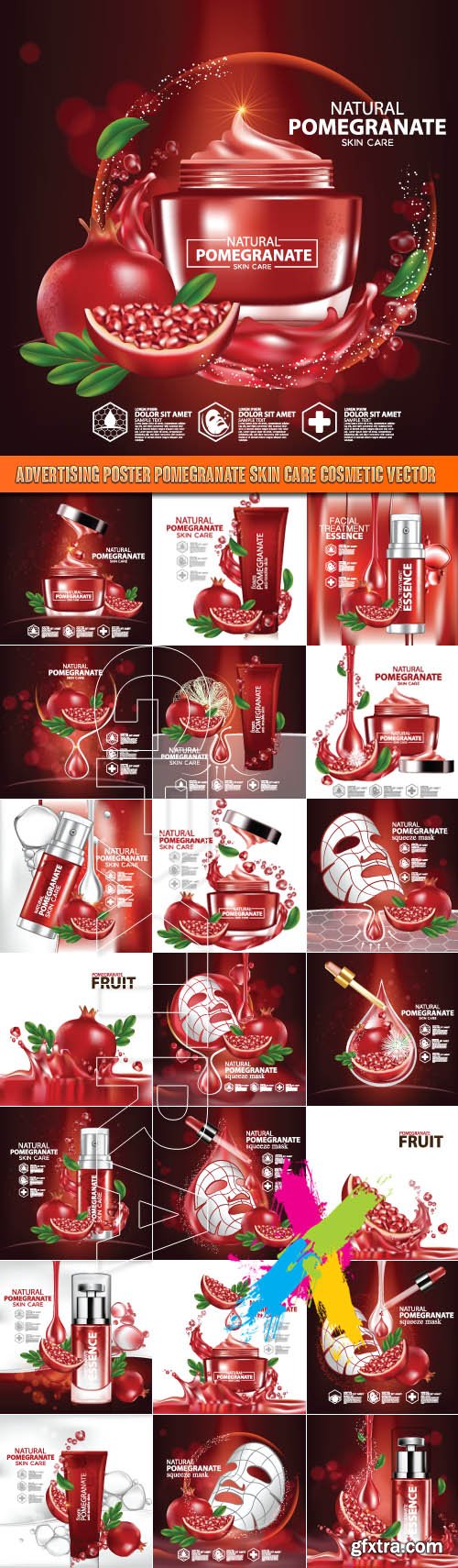 Advertising Poster Pomegranate Skin Care Cosmetic vector