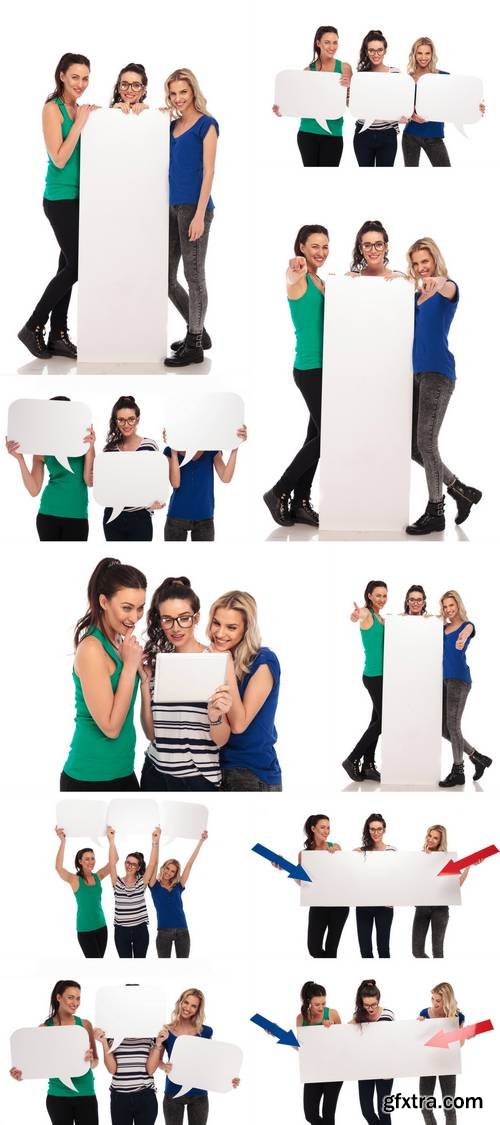 Happy Casual Women Holding Blank Paper