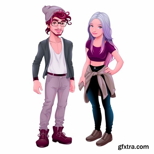 Collection of female male teenager different professions sport cartoon vector image 25 EPS