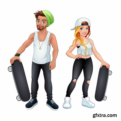 Collection of female male teenager different professions sport cartoon vector image 25 EPS