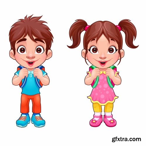 Collection of female male teenager different professions sport cartoon vector image 25 EPS