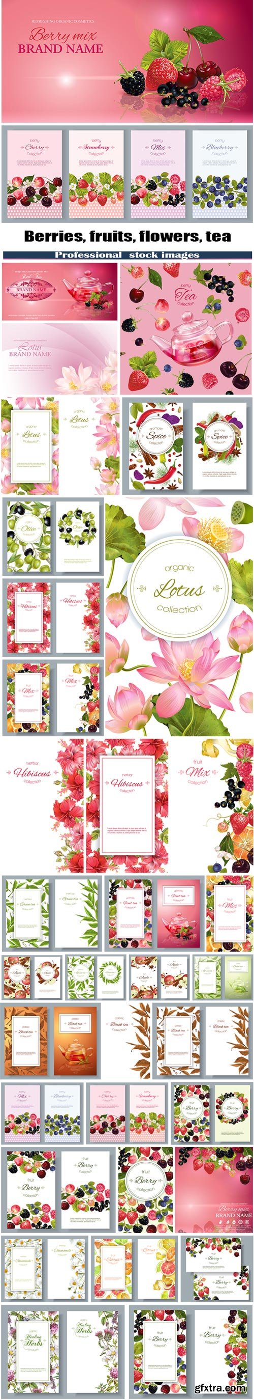 Berries, fruits, flowers, tea mix banners