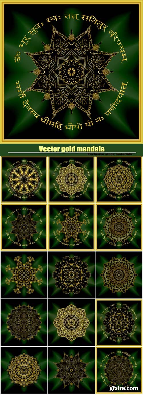 Vector gold mandala, indian pattern decorative elements