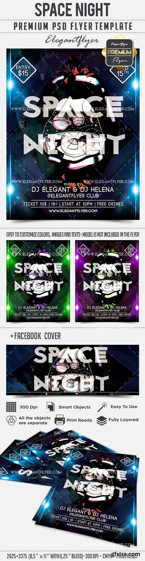 Space Night – Flyer PSD Template + Facebook Cover