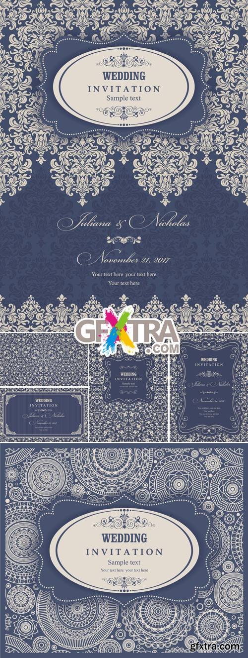 Vintage Wedding Invitations Vector 4