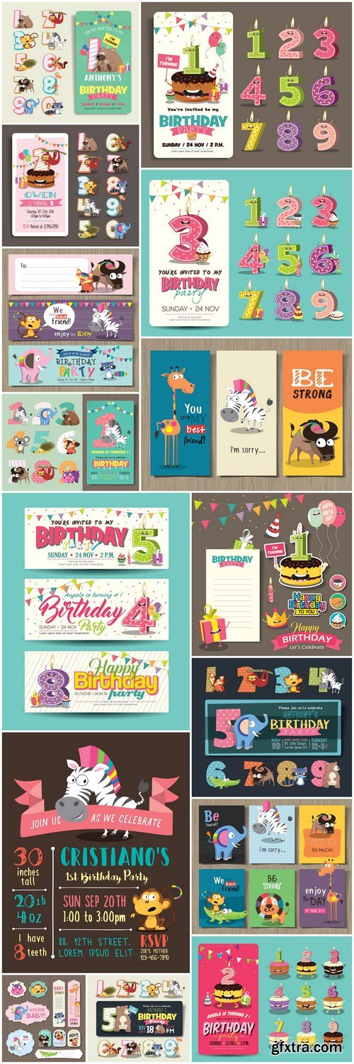 Funny Birthday Design Elements - 15 Vector