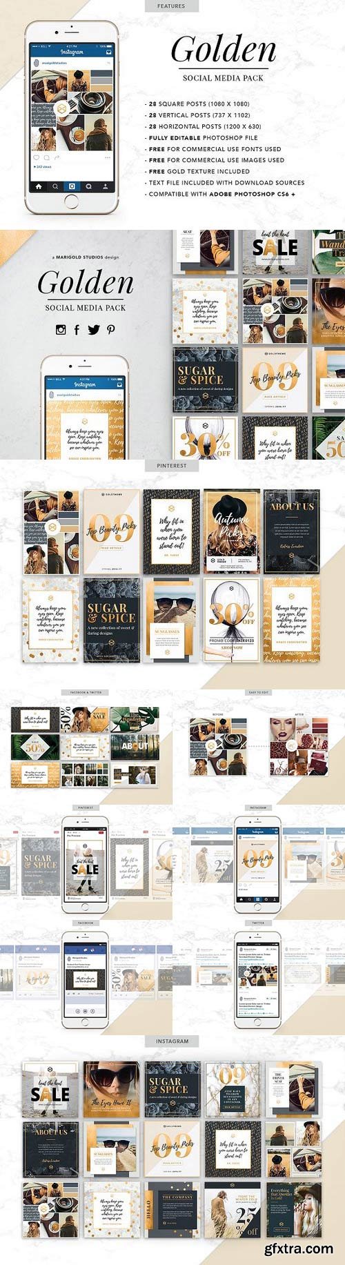 CM - GOLDEN Theme | Social Media Pack 1032915