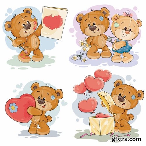 Collection of teddy bear gift card for Valentine\'s Day Love Heart 25 EPS