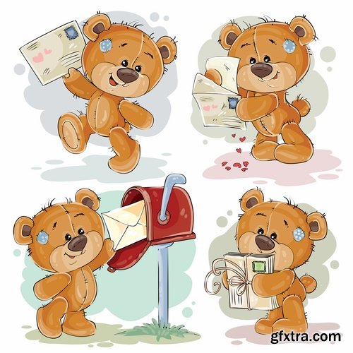 Collection of teddy bear gift card for Valentine\'s Day Love Heart 25 EPS