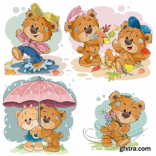 Collection of teddy bear gift card for Valentine\'s Day Love Heart 25 EPS