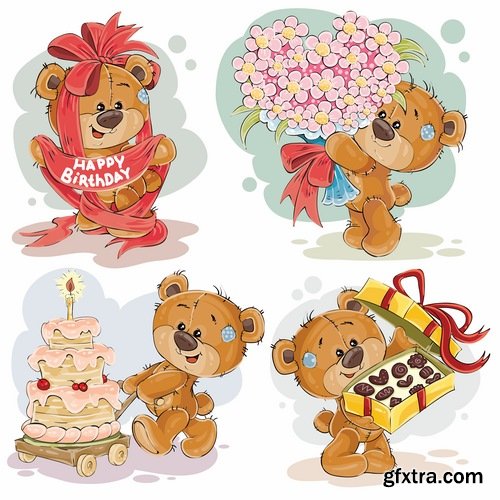 Collection of teddy bear gift card for Valentine\'s Day Love Heart 25 EPS