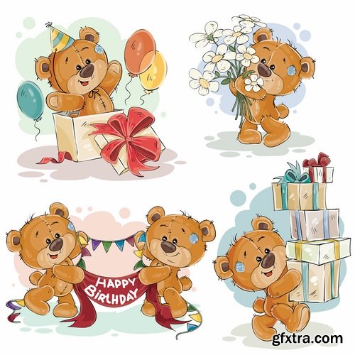 Collection of teddy bear gift card for Valentine\'s Day Love Heart 25 EPS