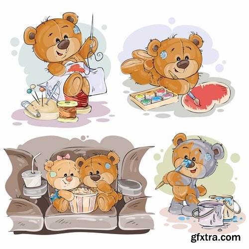 Collection of teddy bear gift card for Valentine\'s Day Love Heart 25 EPS