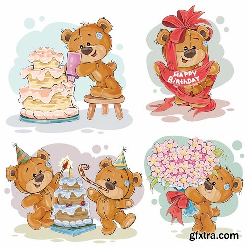 Collection of teddy bear gift card for Valentine\'s Day Love Heart 25 EPS