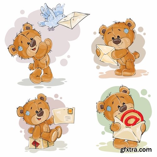 Collection of teddy bear gift card for Valentine\'s Day Love Heart 25 EPS