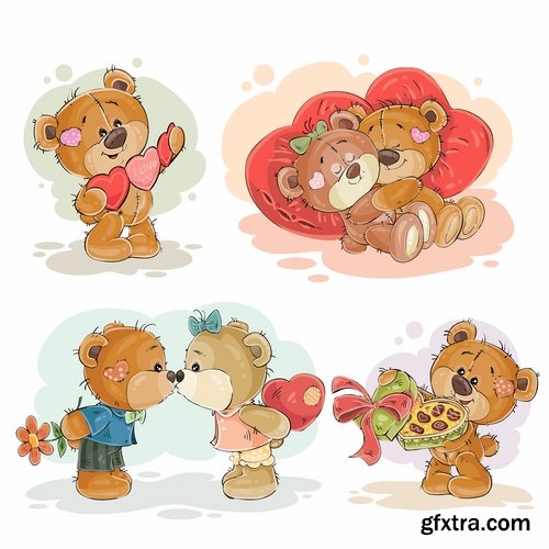 Collection of teddy bear gift card for Valentine\'s Day Love Heart 25 EPS