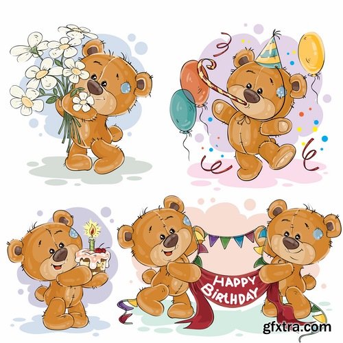 Collection of teddy bear gift card for Valentine\'s Day Love Heart 25 EPS