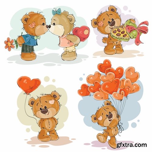 Collection of teddy bear gift card for Valentine\'s Day Love Heart 25 EPS