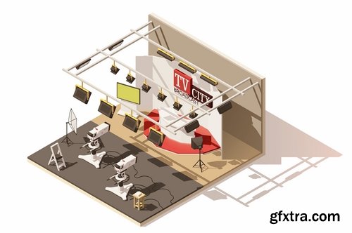 Collection of isometric view of the interior of the room bathroom bedroom gym 25 EPS