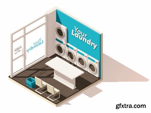 Collection of isometric view of the interior of the room bathroom bedroom gym 25 EPS